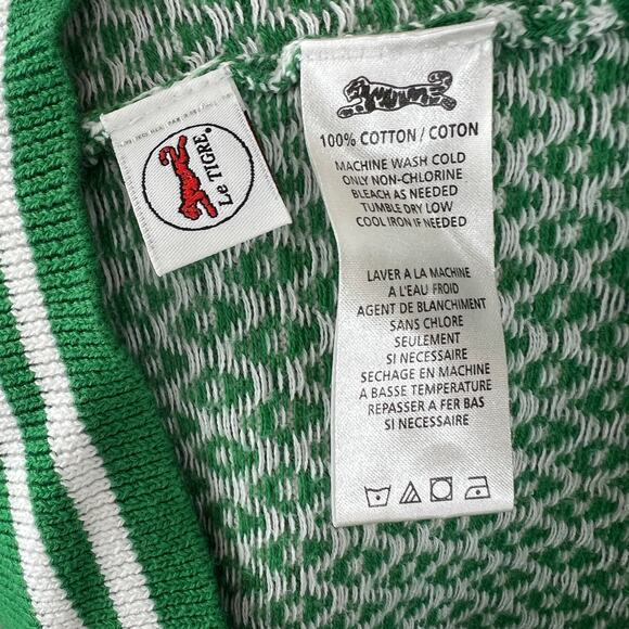 LE TIGRE Green White Diamond Print Cotton V-Neck Button Down Cardigan Sweater XL - Picture 10 of 11